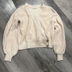 MOUSSY Cream Ribbed Knit Button Wrap Cardigan Sweater Fair Condition Size Small